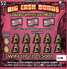 BIG CA$H BONU$ Georgia scratch-off ticket