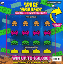 SPACE INVADERS CASH INVASION Georgia scratch-off ticket