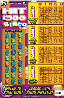HIT $300 BINGO Georgia scratch-off ticket