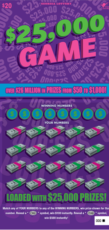$25,000 GAME Georgia scratch-off ticket