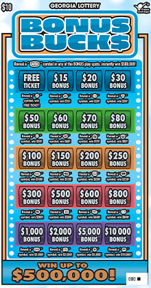 BONUS BUCK$ Georgia scratch-off ticket