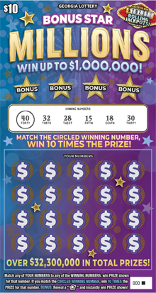 BONUS STAR MILLIONS scratch-off ticket